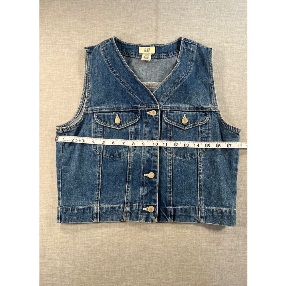 Gap Vintage Denim Vest Womens Large Cotton Medium Wash Blue Button Up V-Neck Y2K - Picture 4 of 8